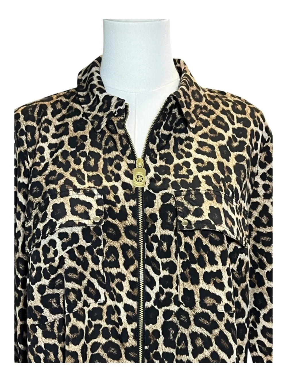 EUC+ Michael Kors leopard print zip front blouse | size L